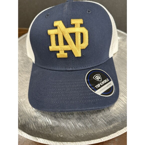 Notre Dame Fighting Irish Top Of The World Trucker Snapback Hat Navy Gold - Picture 11 of 11